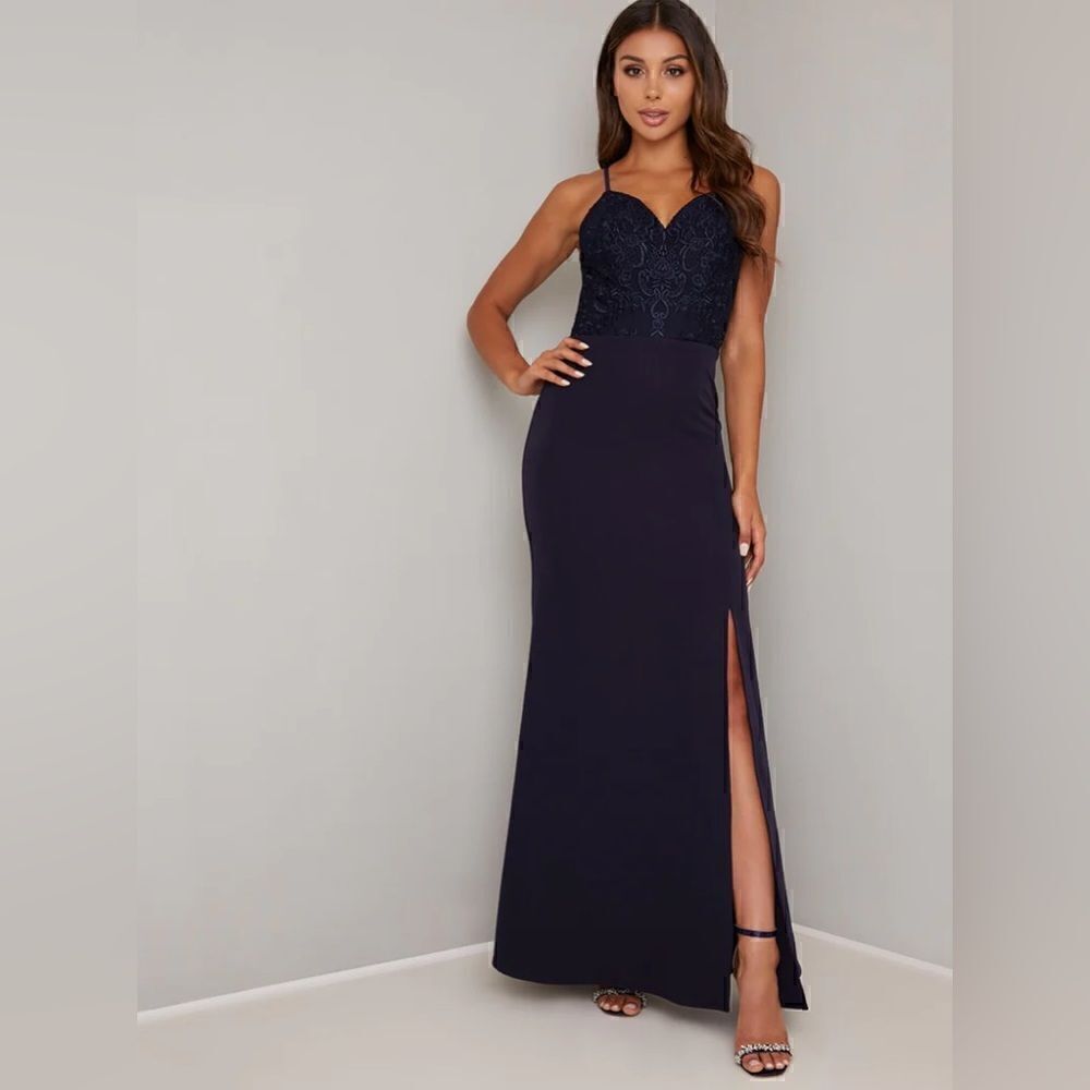 Cami Strap Lace Bodice Maxi Dress in Blue